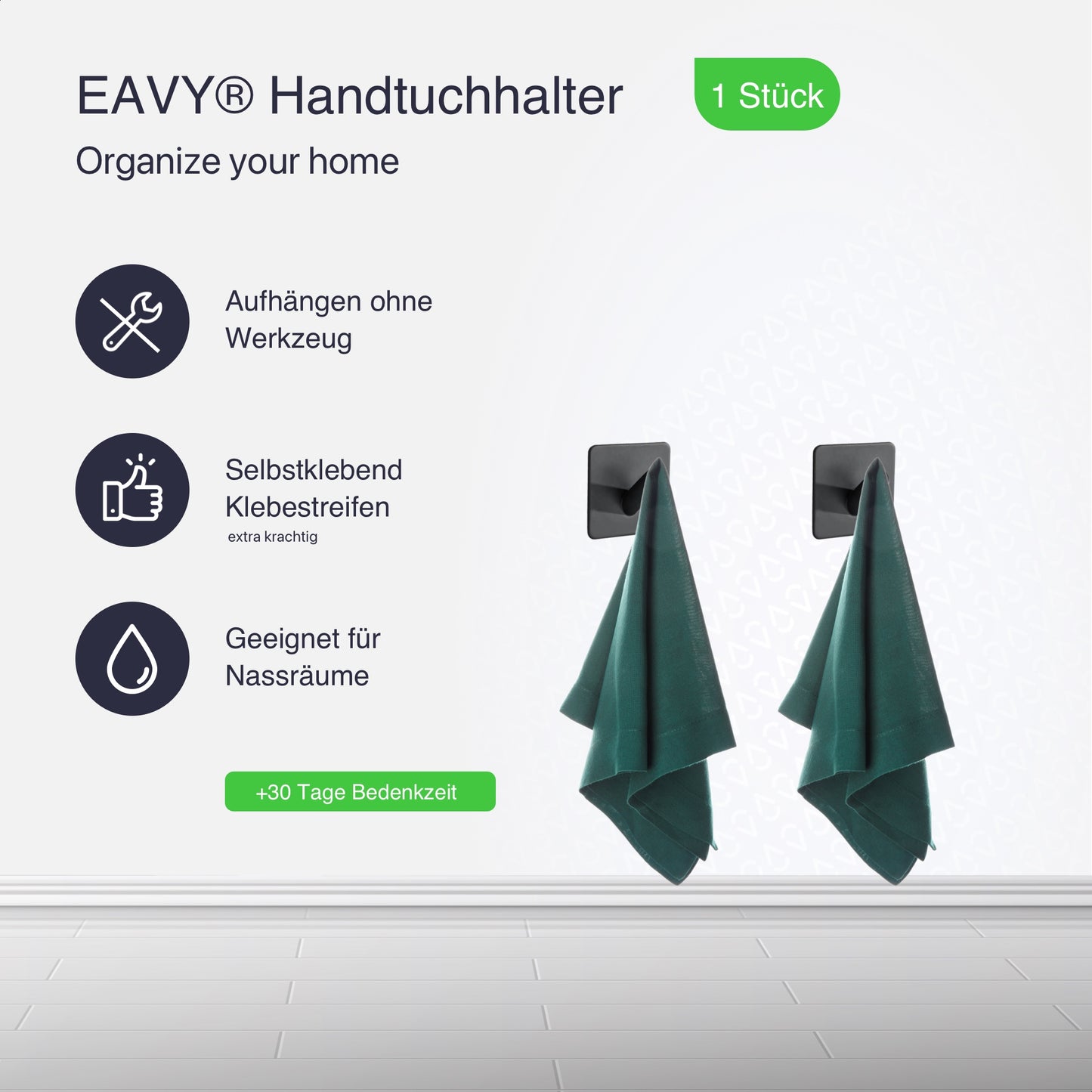Set mit 4 Selbstklebende Handtuchhaltern - Edelstahl (RVS) - Schwarz