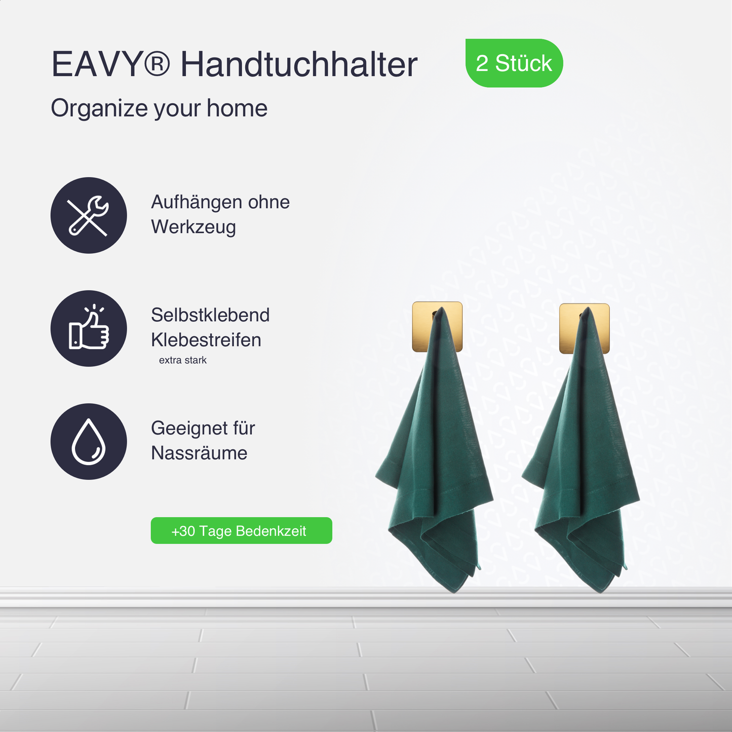 Set mit 2 Selbstklebende Handtuchhaltern - Edelstahl (RVS) - Gold