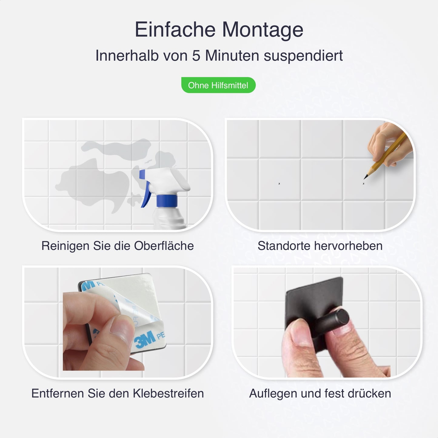 Set mit 4 Selbstklebende Handtuchhaltern - Edelstahl (RVS) - Schwarz