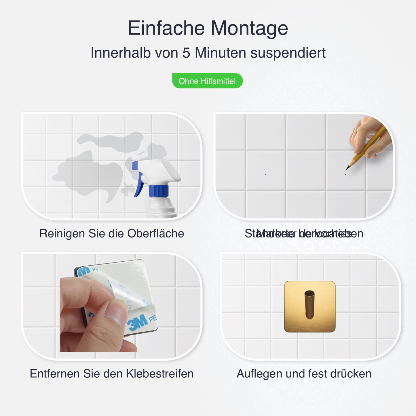 Set mit 2 Selbstklebende Handtuchhaltern - Edelstahl (RVS) - Gold