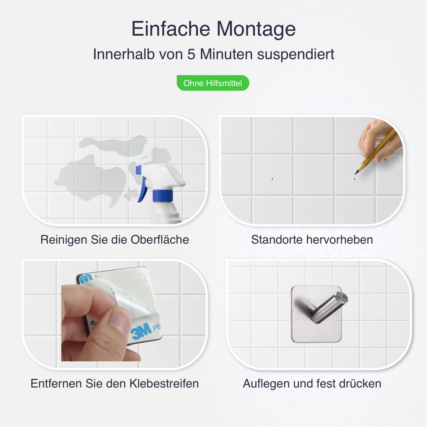 Set mit 4 Selbstklebende Handtuchhaltern - Edelstahl (RVS) - Silber