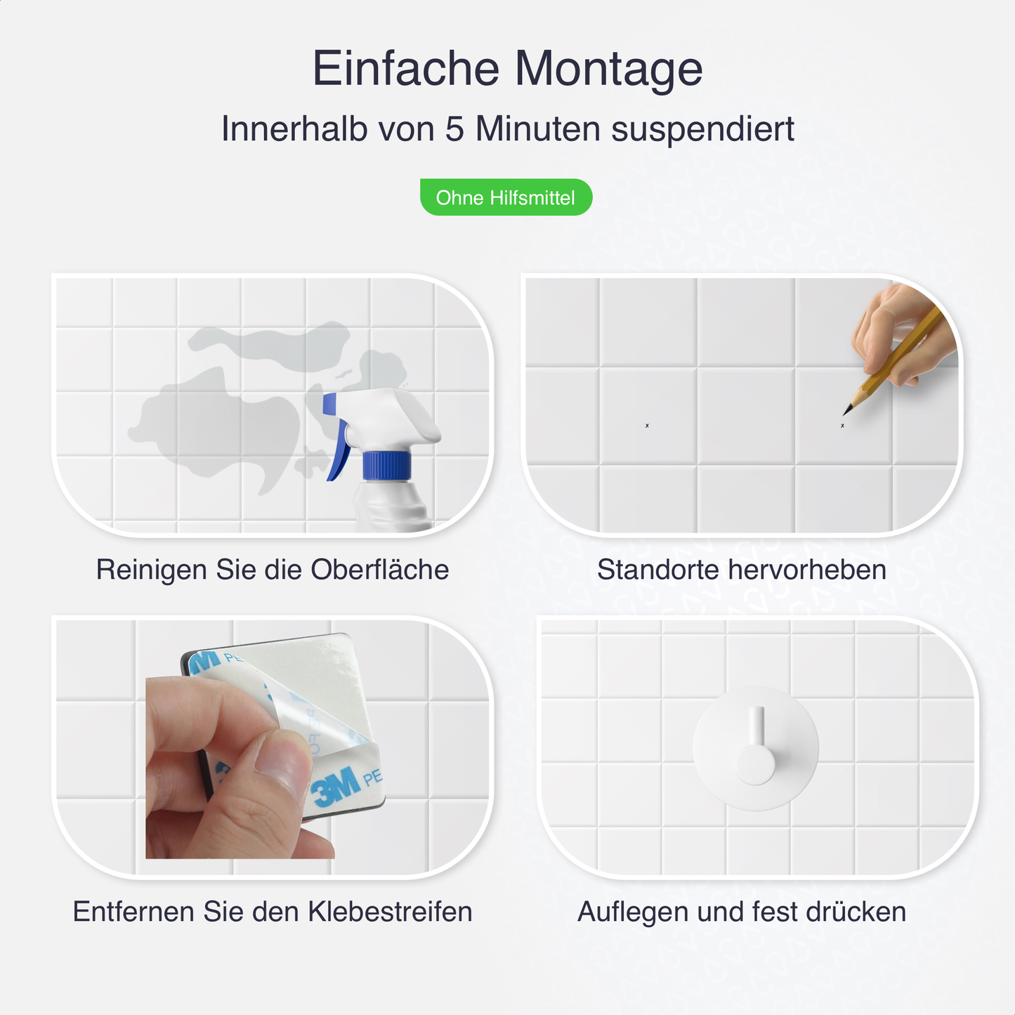 Set mit 4 Selbstklebende Handtuchhaltern - Edelstahl (RVS) - Weiß