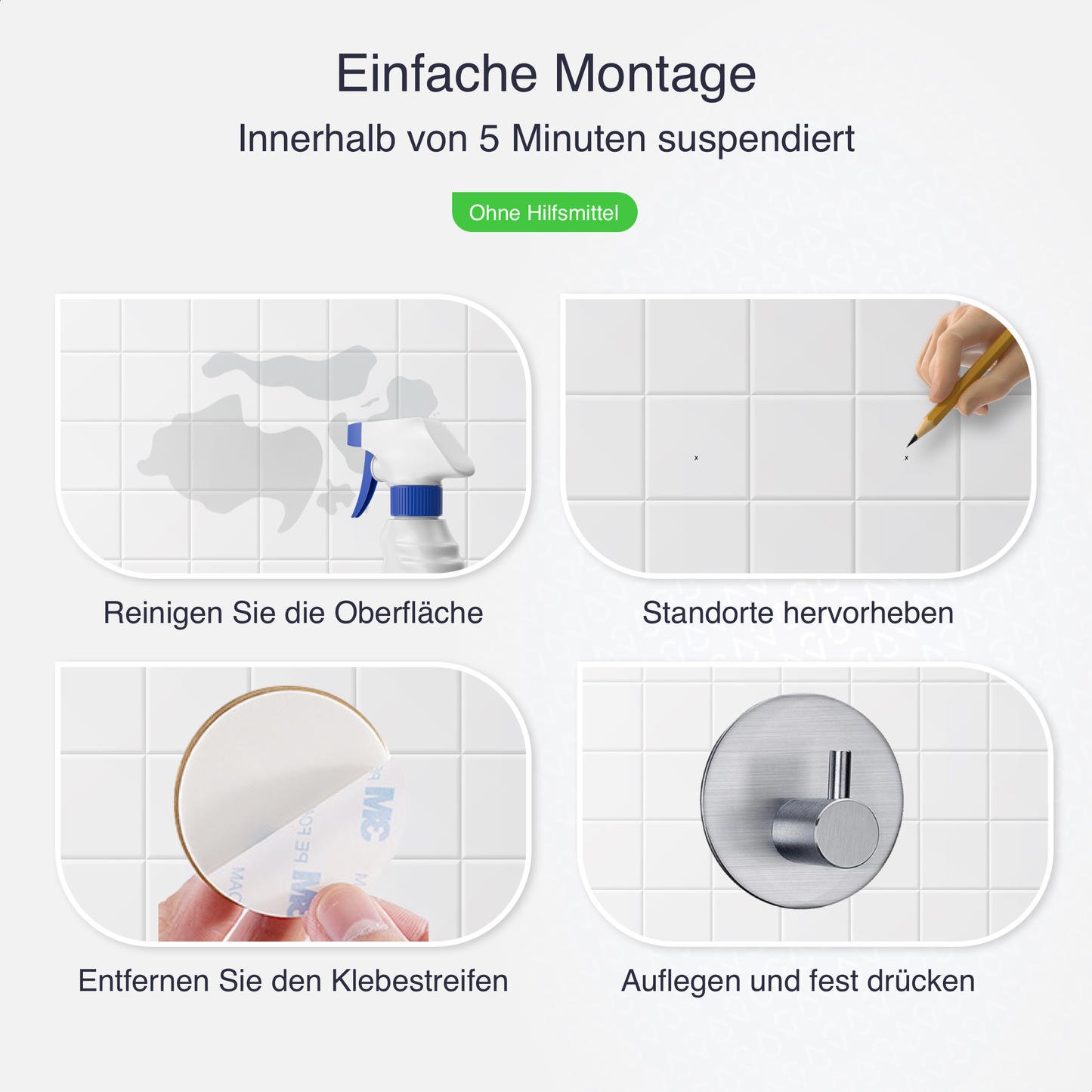 Set mit 4 Selbstklebende Handtuchhaltern - Edelstahl (RVS) - Silber