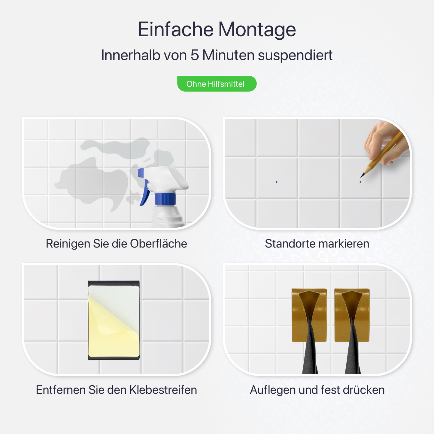 Set mit 2 selbstklebenden Handtuchhaken - Gold - Edelstahl (RVS)