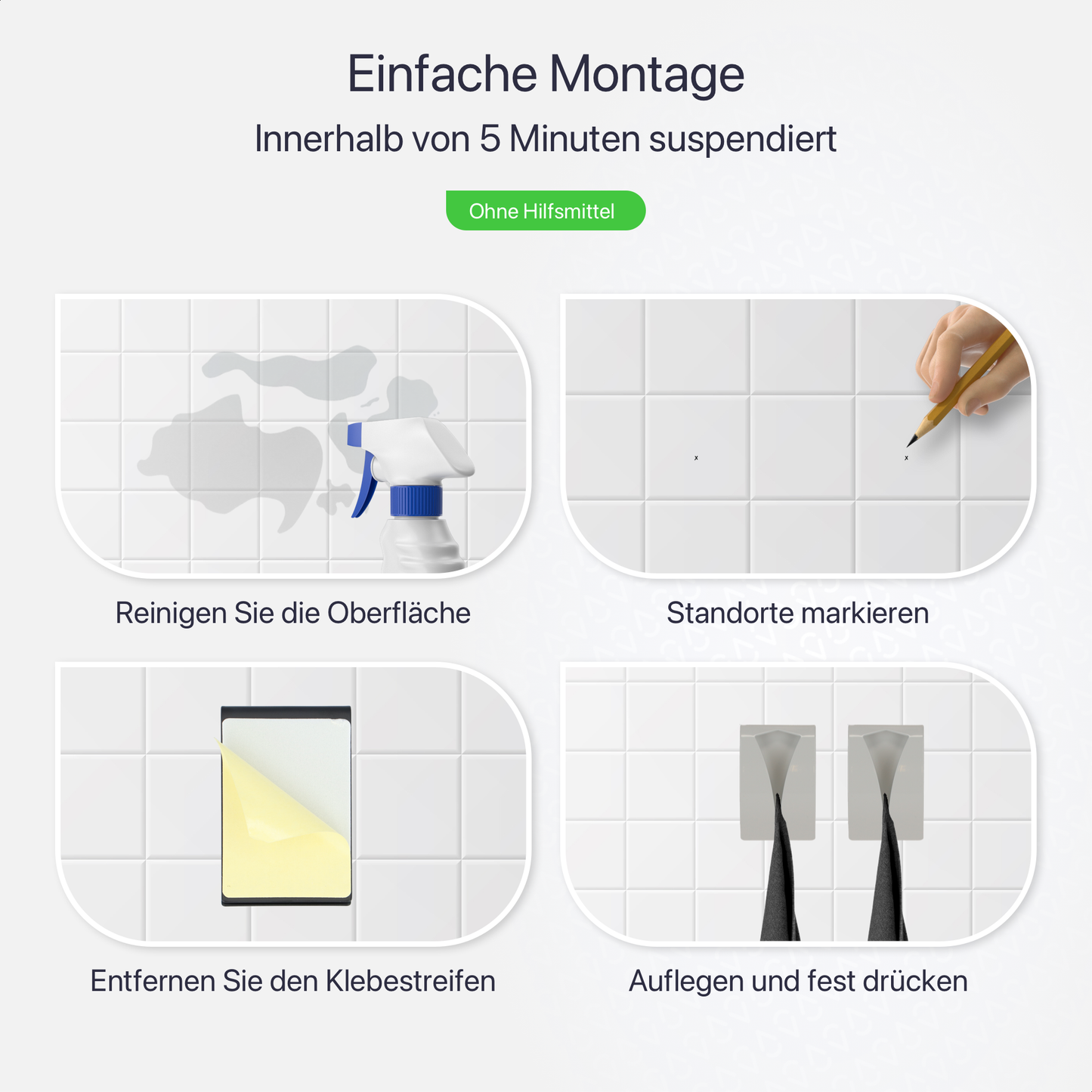Set mit 2 selbstklebenden Handtuchhaken - Weiß - Edelstahl (RVS)