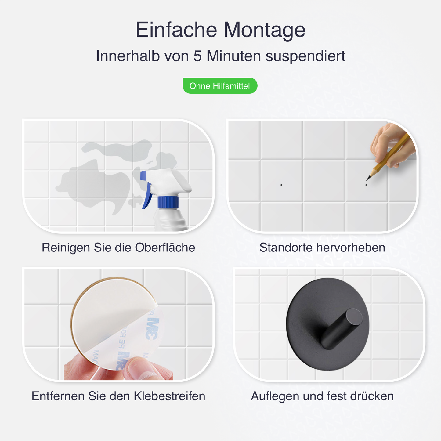 Set mit 4 Selbstklebende Handtuchhaltern - Edelstahl (RVS) - Schwarz
