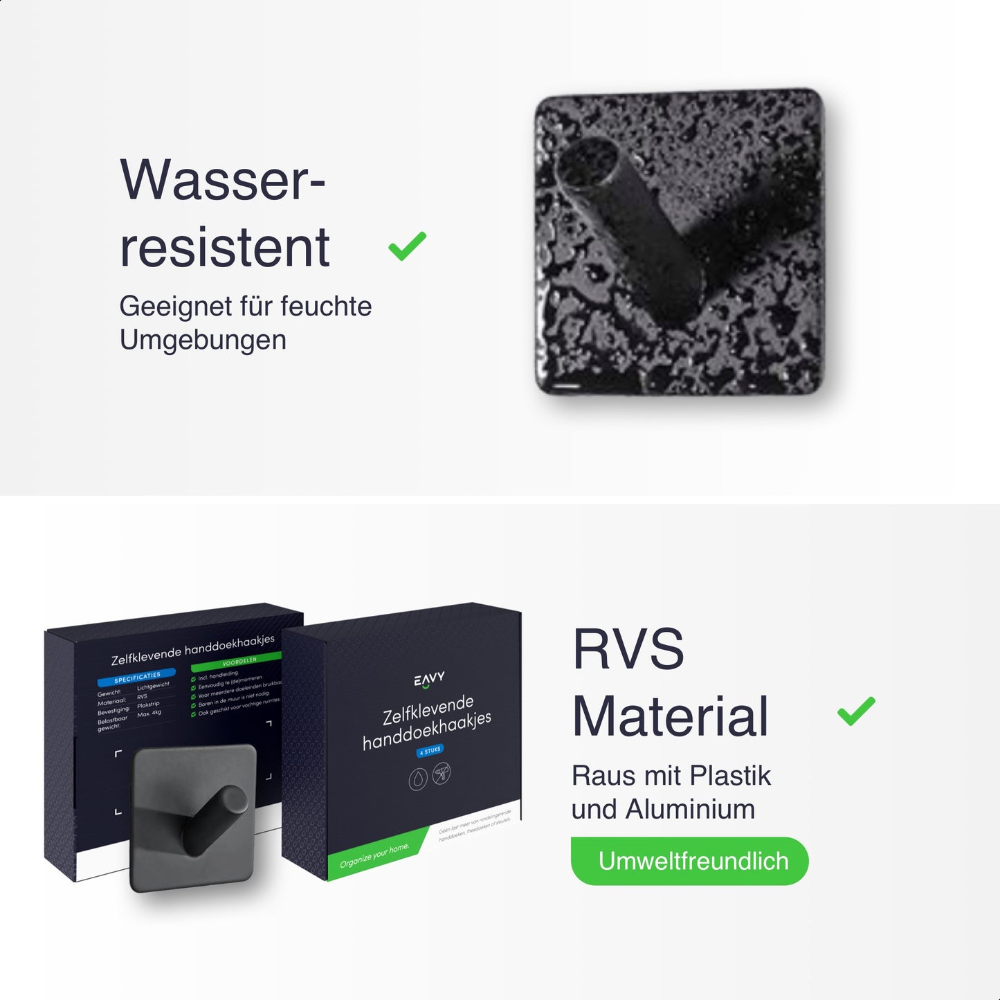 Set mit 4 Selbstklebende Handtuchhaltern - Edelstahl (RVS) - Schwarz