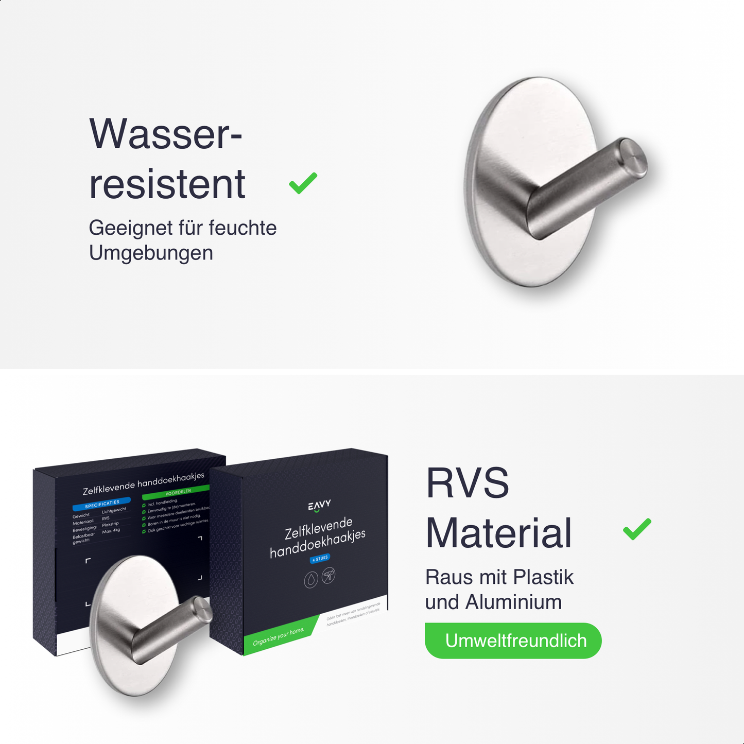 Set mit 4 Selbstklebende Handtuchhaltern - Edelstahl (RVS) - Silber