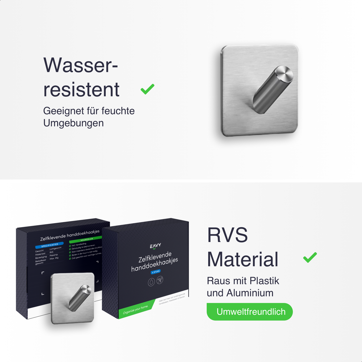 Set mit 4 Selbstklebende Handtuchhaltern - Edelstahl (RVS) - Silber