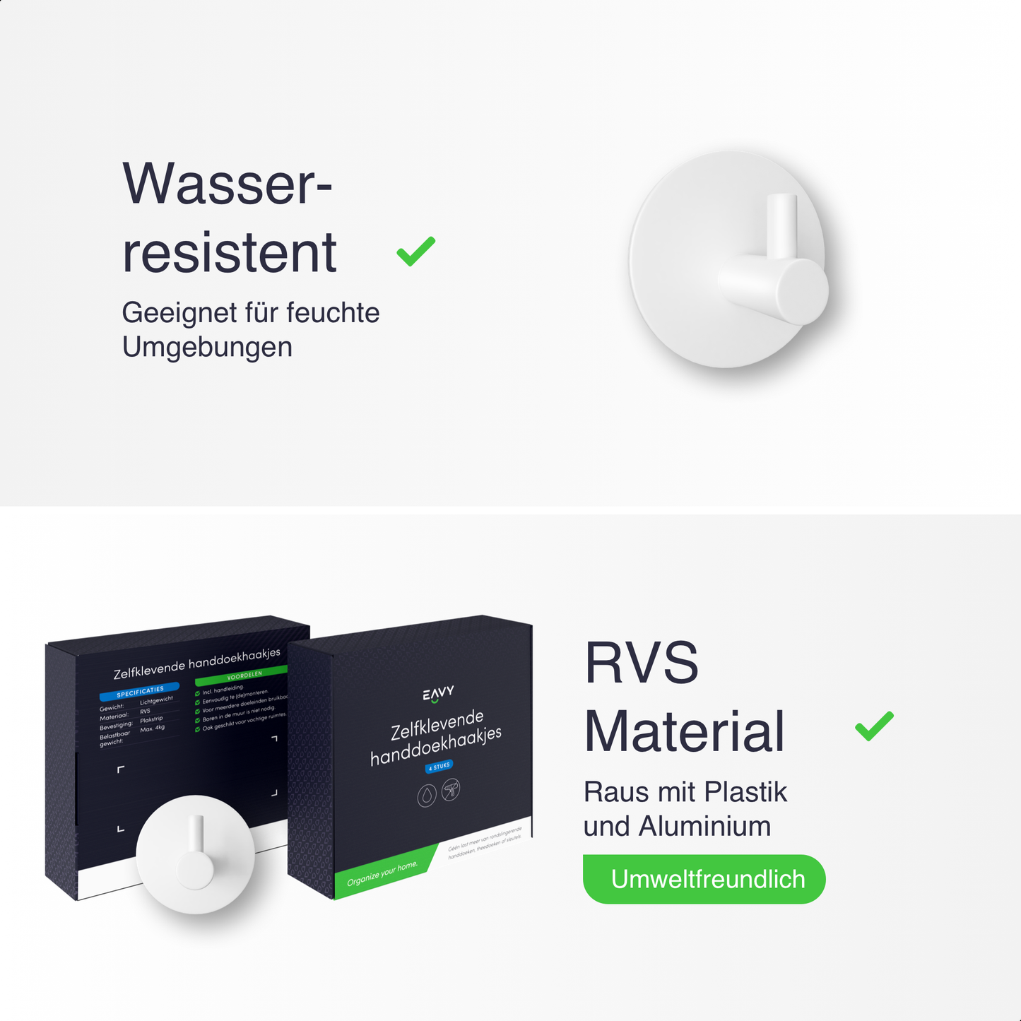 Set mit 4 Selbstklebende Handtuchhaltern - Edelstahl (RVS) - Weiß