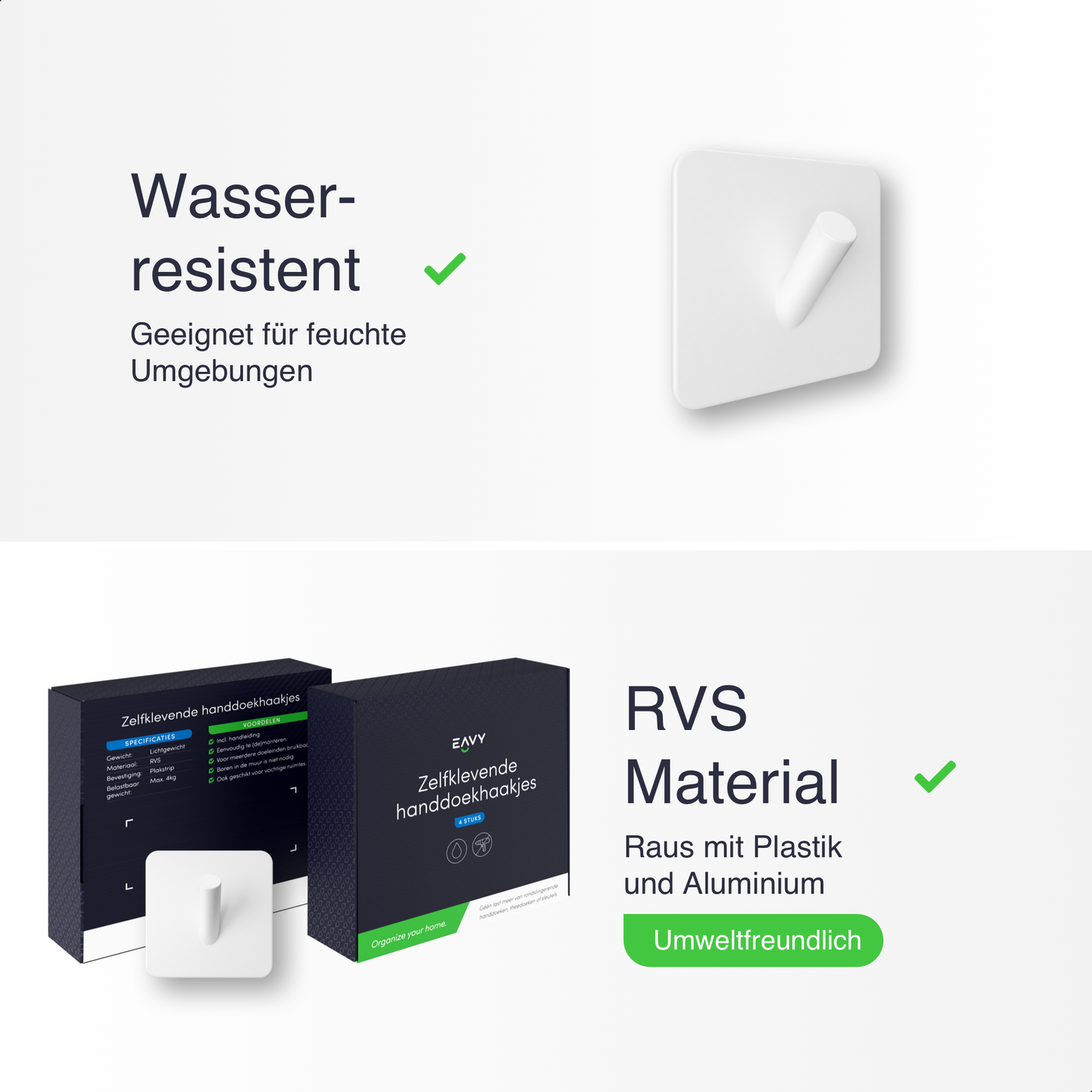 Set mit 4 Selbstklebende Handtuchhaltern - Edelstahl (RVS) - weiß