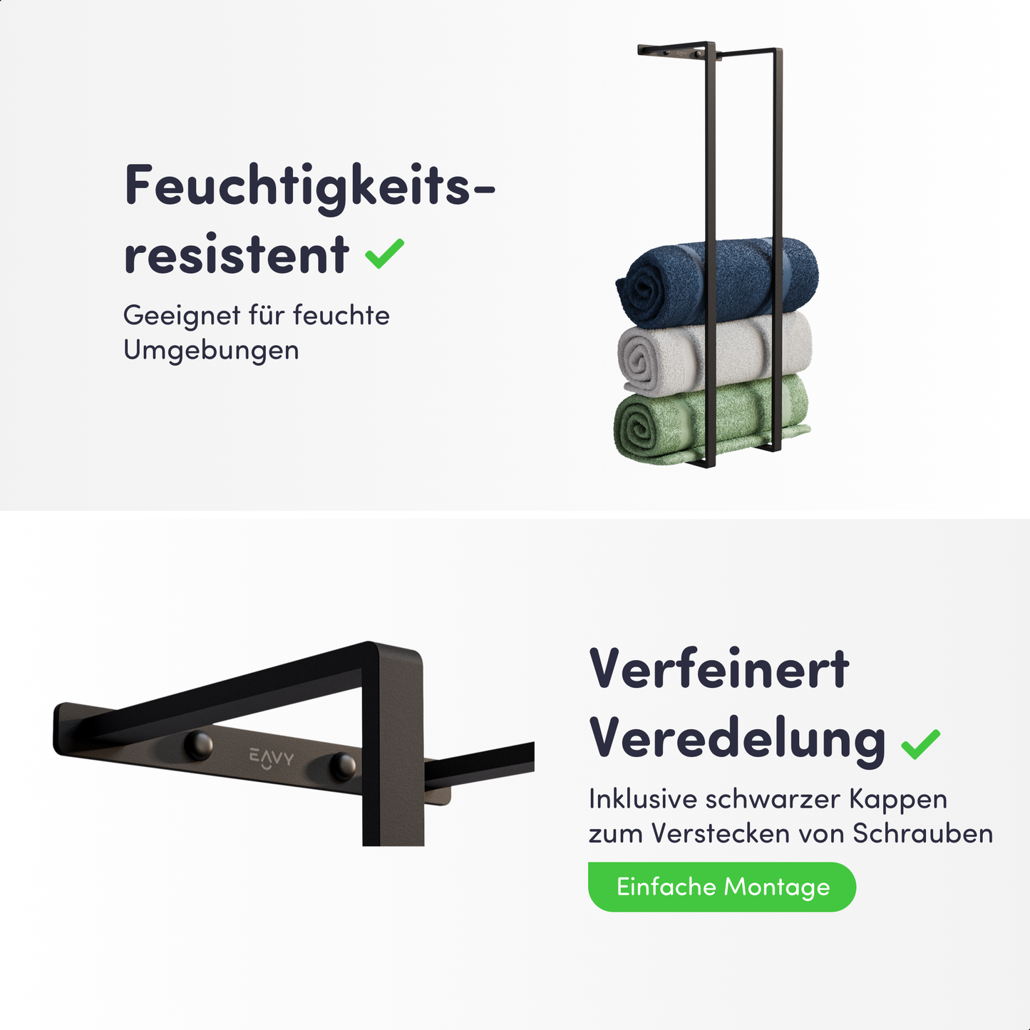 Handtuchhalter - 90x25x20 - Schwarz - Edelstahl (RVS)