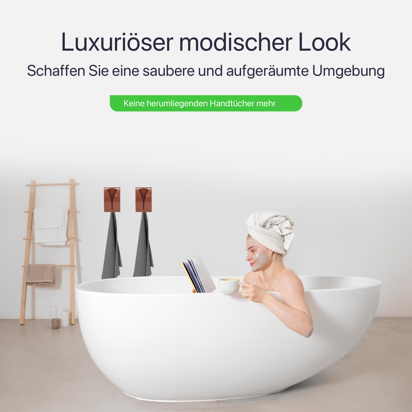 Set mit 2 selbstklebenden Handtuchhaken - Rose - Edelstahl (RVS)