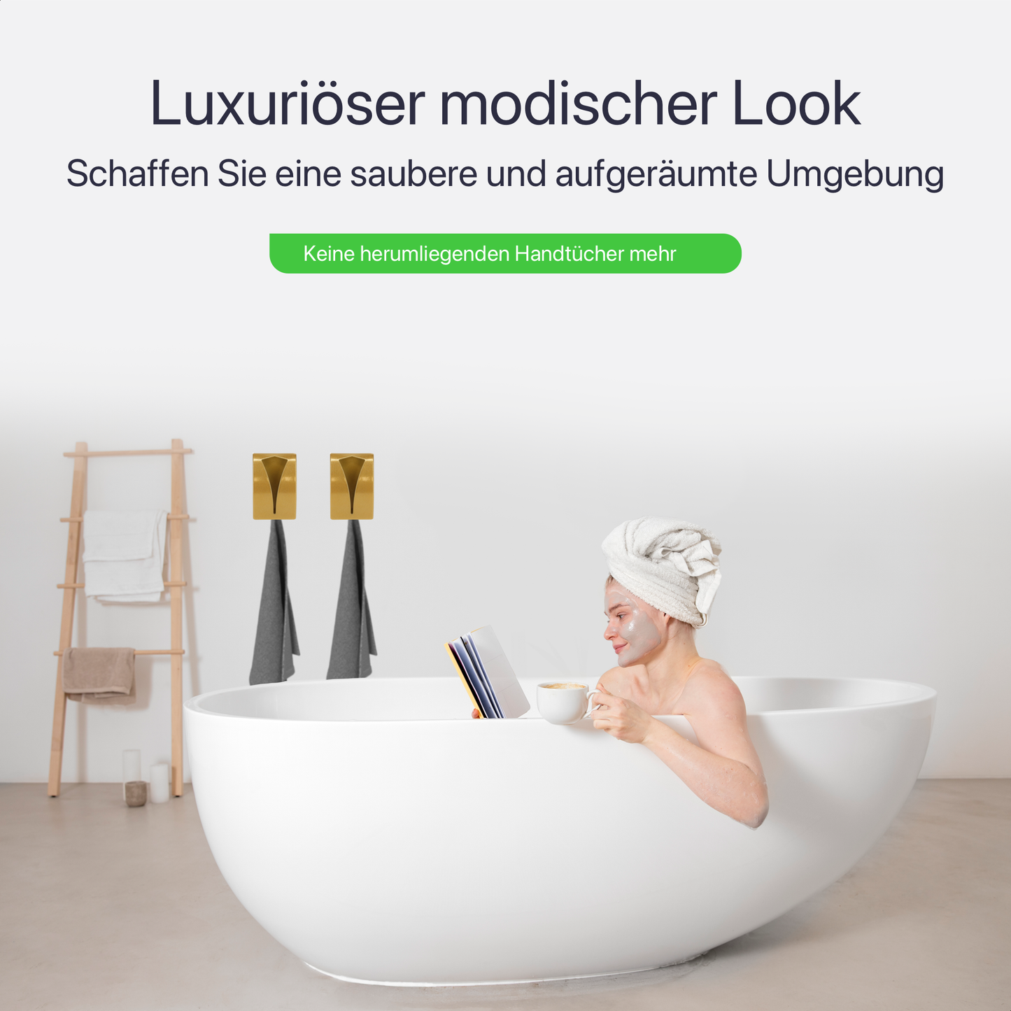 Set mit 2 selbstklebenden Handtuchhaken - Gold - Edelstahl (RVS)