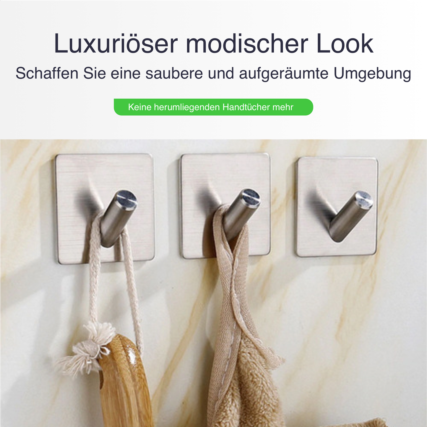 Set mit 4 Selbstklebende Handtuchhaltern - Edelstahl (RVS) - Silber
