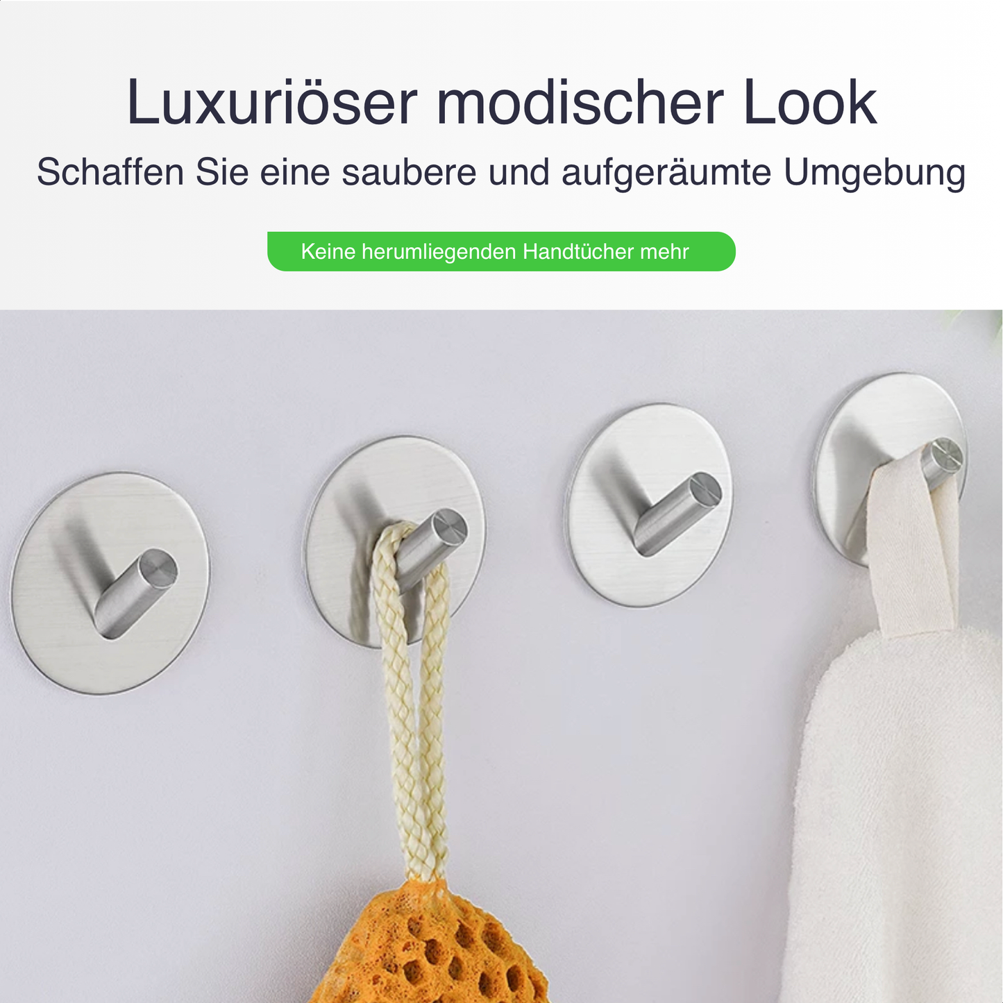 Set mit 4 Selbstklebende Handtuchhaltern - Edelstahl (RVS) - Silber