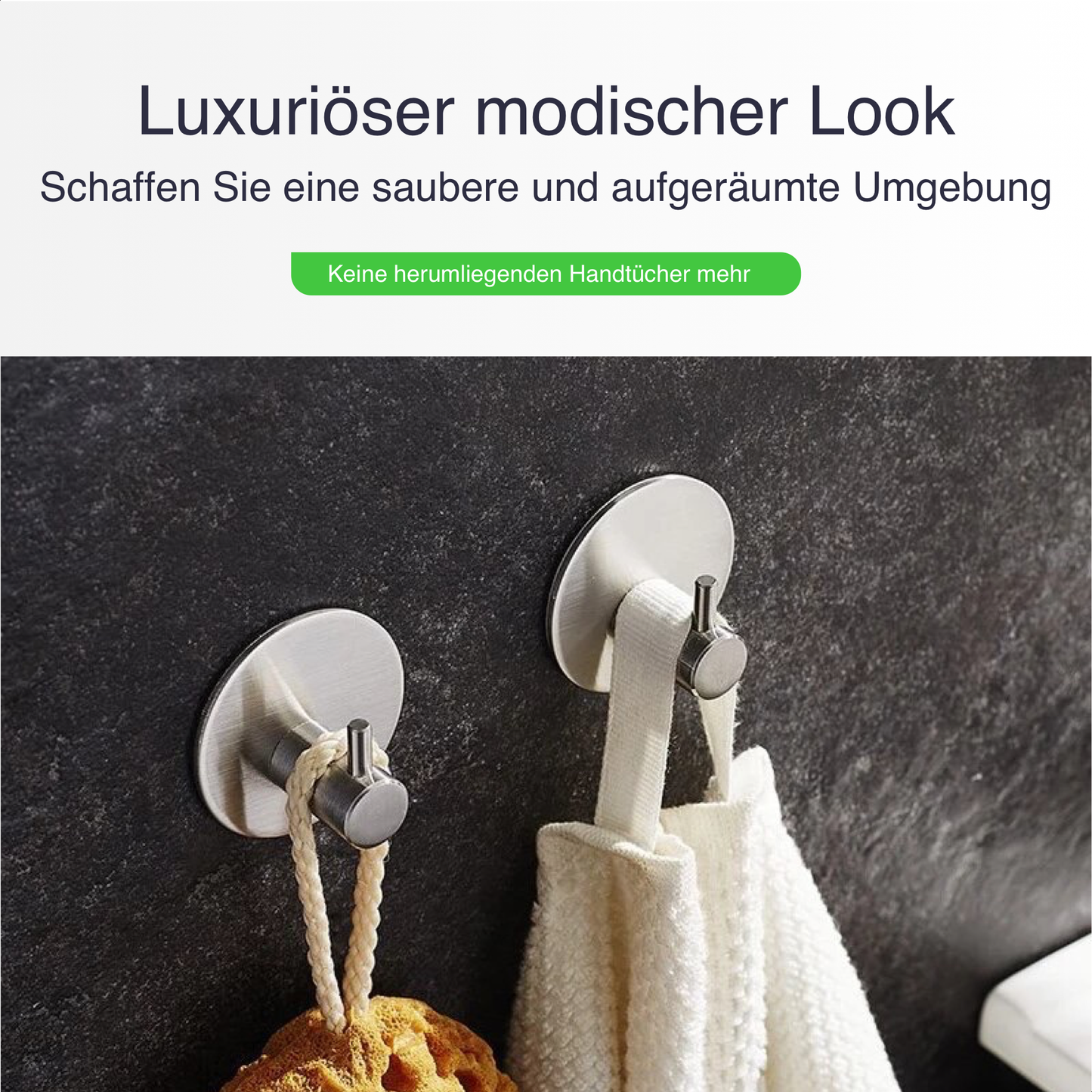 Set mit 4 Selbstklebende Handtuchhaltern - Edelstahl (RVS) - Silber