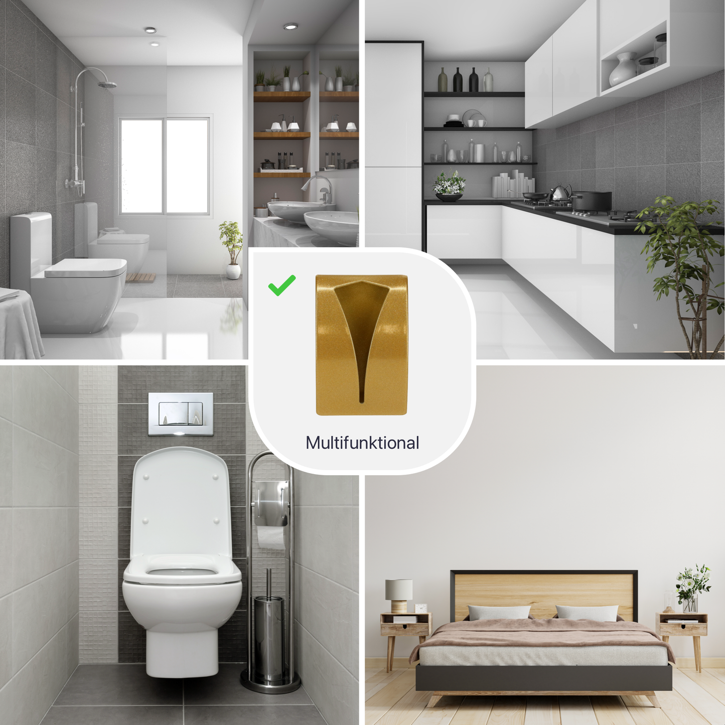 Set mit 2 selbstklebenden Handtuchhaken - Gold - Edelstahl (RVS)