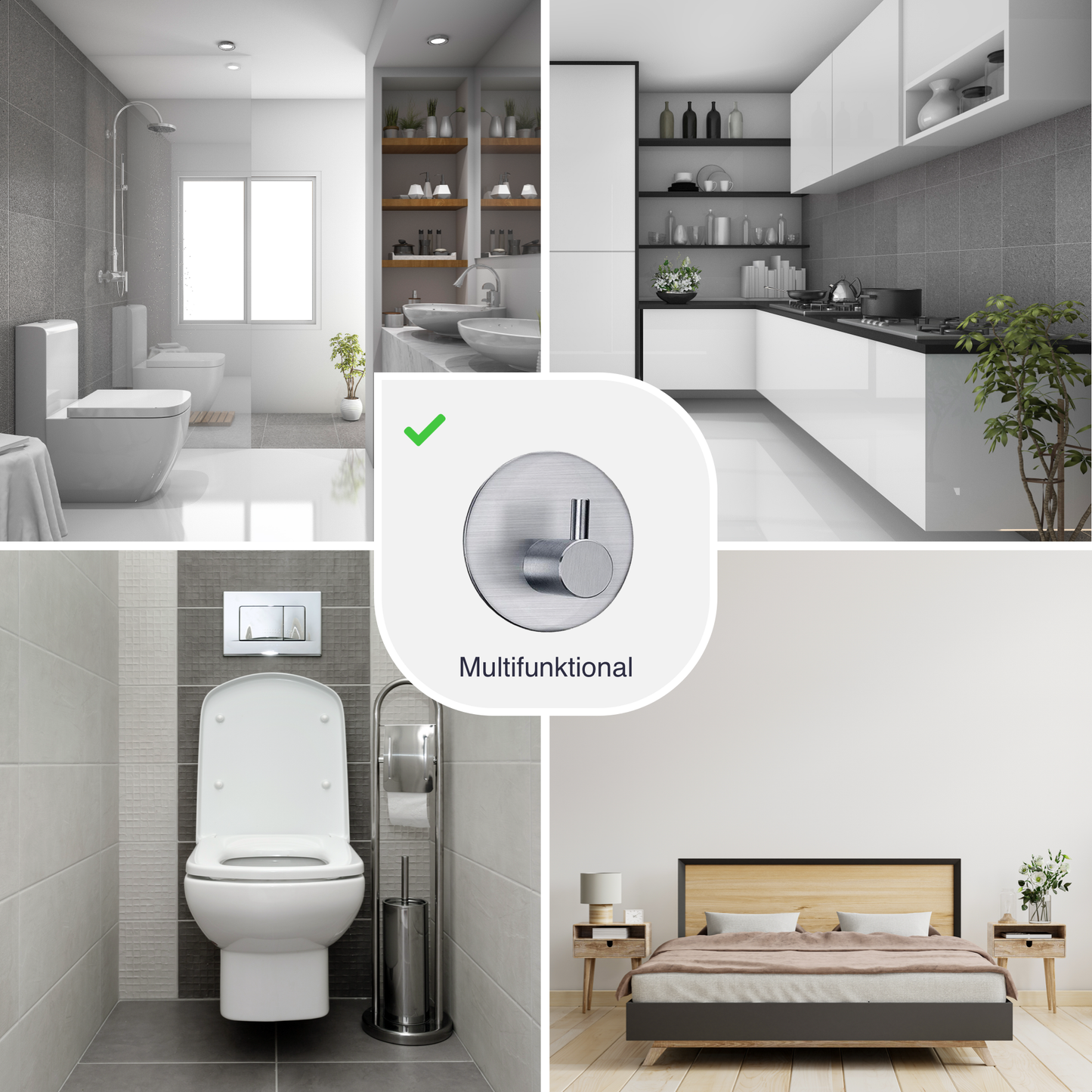 Set mit 4 Selbstklebende Handtuchhaltern - Edelstahl (RVS) - Silber