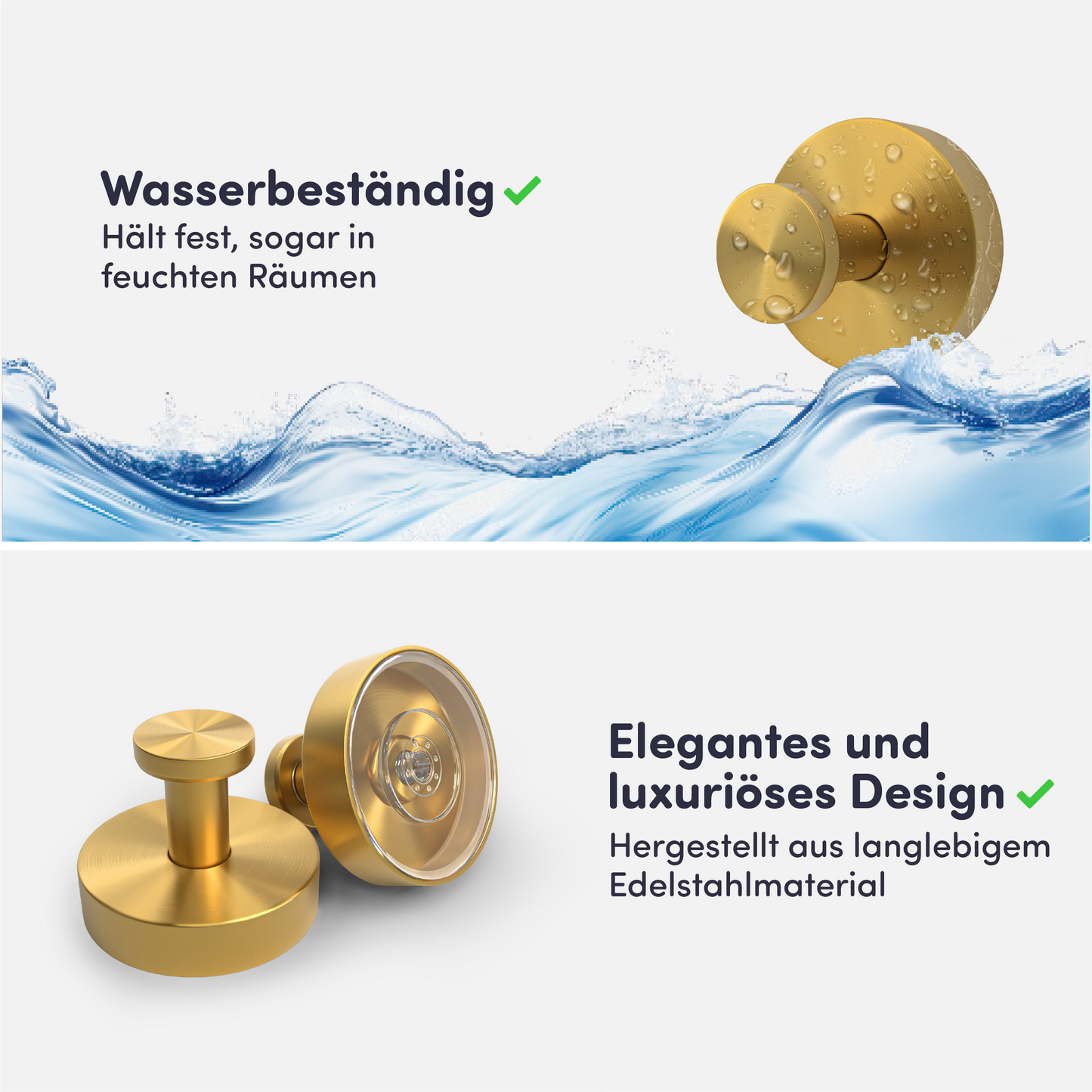 Set mit 2 EAVY Saughaken - Handtuchhaken - Gold - Edelstahl
