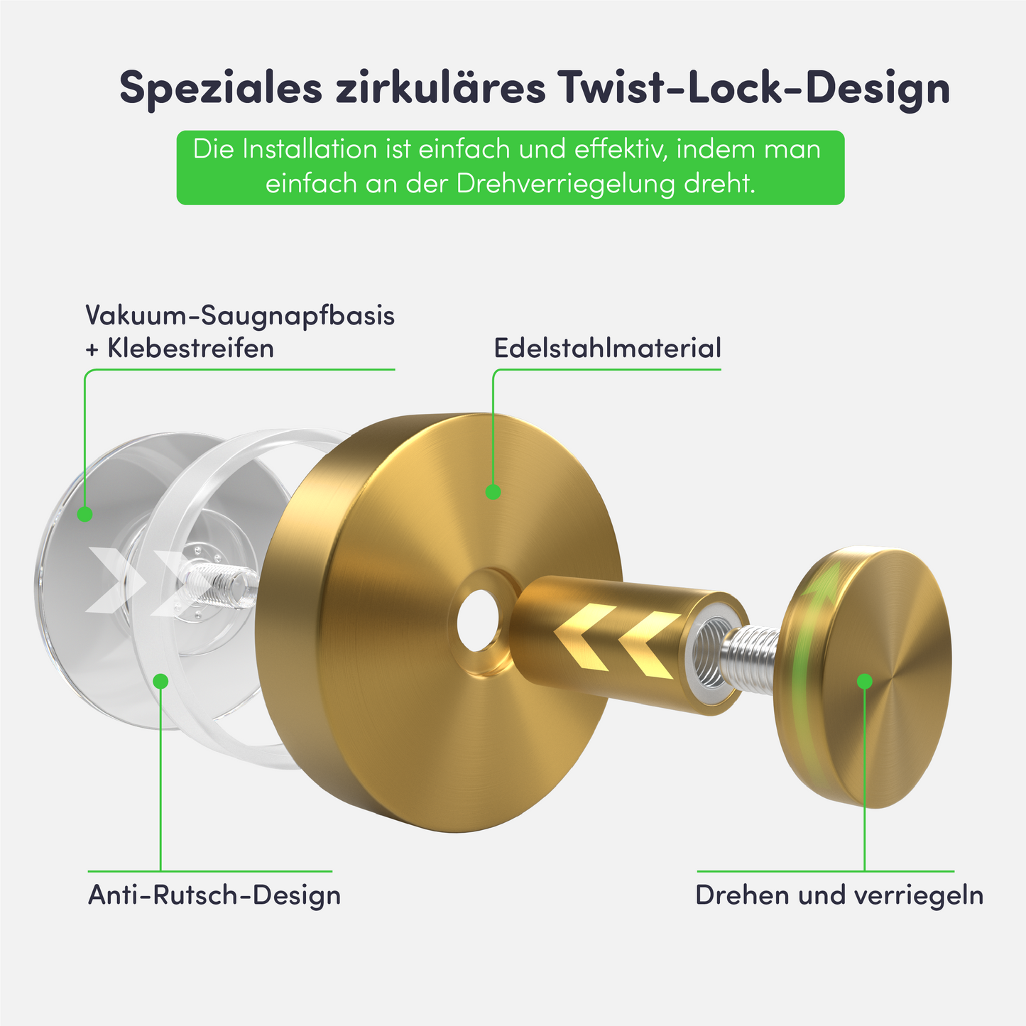 Set mit 2 EAVY Saughaken - Handtuchhaken - Gold - Edelstahl