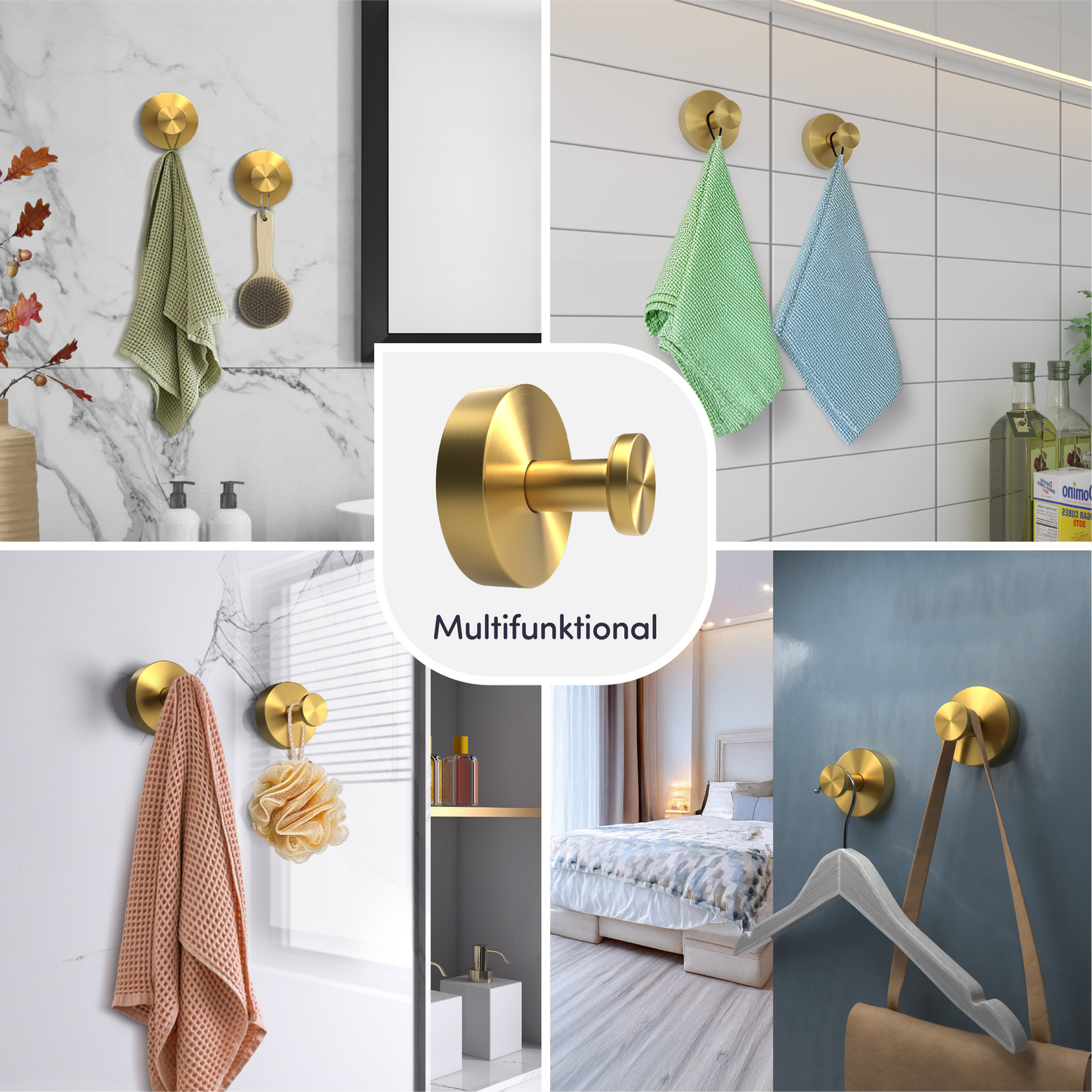 Set mit 2 EAVY Saughaken - Handtuchhaken - Gold - Edelstahl
