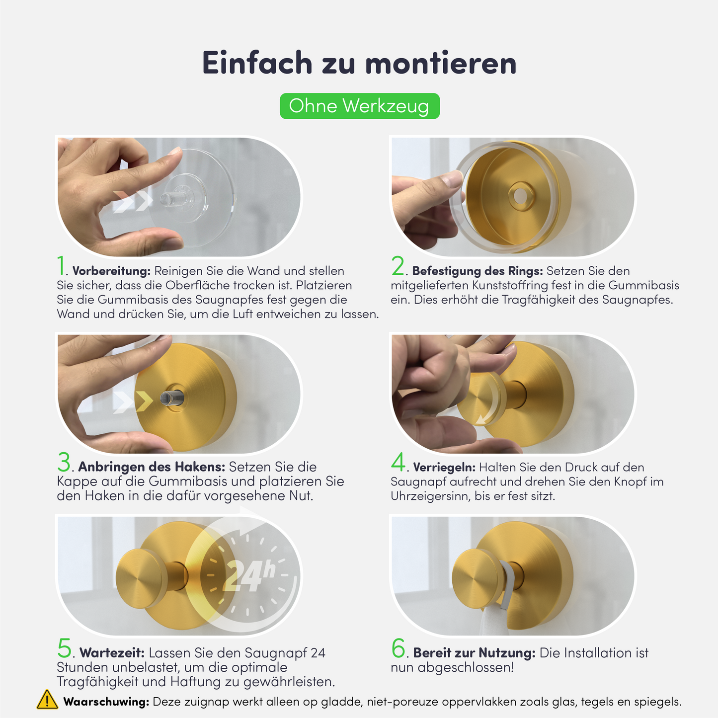 Set mit 2 EAVY Saughaken - Handtuchhaken - Gold - Edelstahl