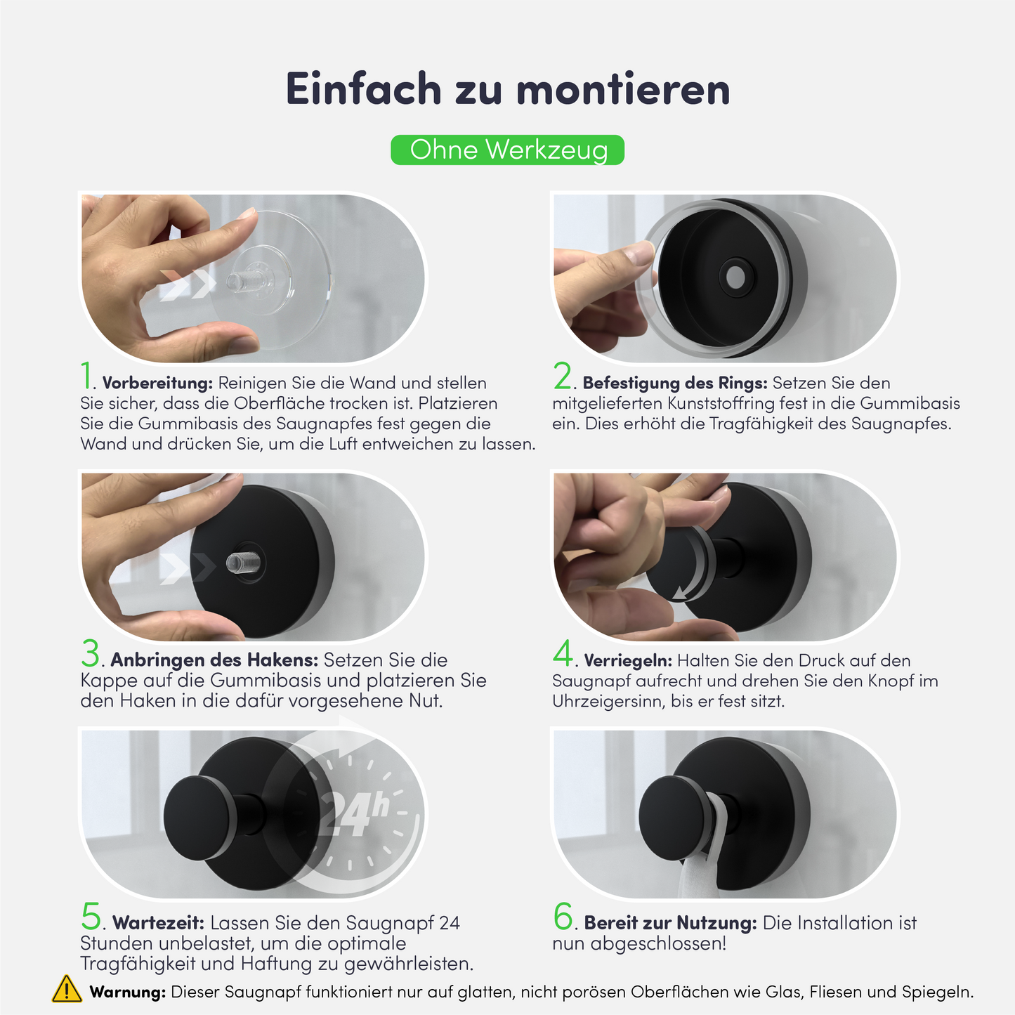Set mit 2 EAVY Saughaken - Handtuchhaken - Schwarz - Edelstahl
