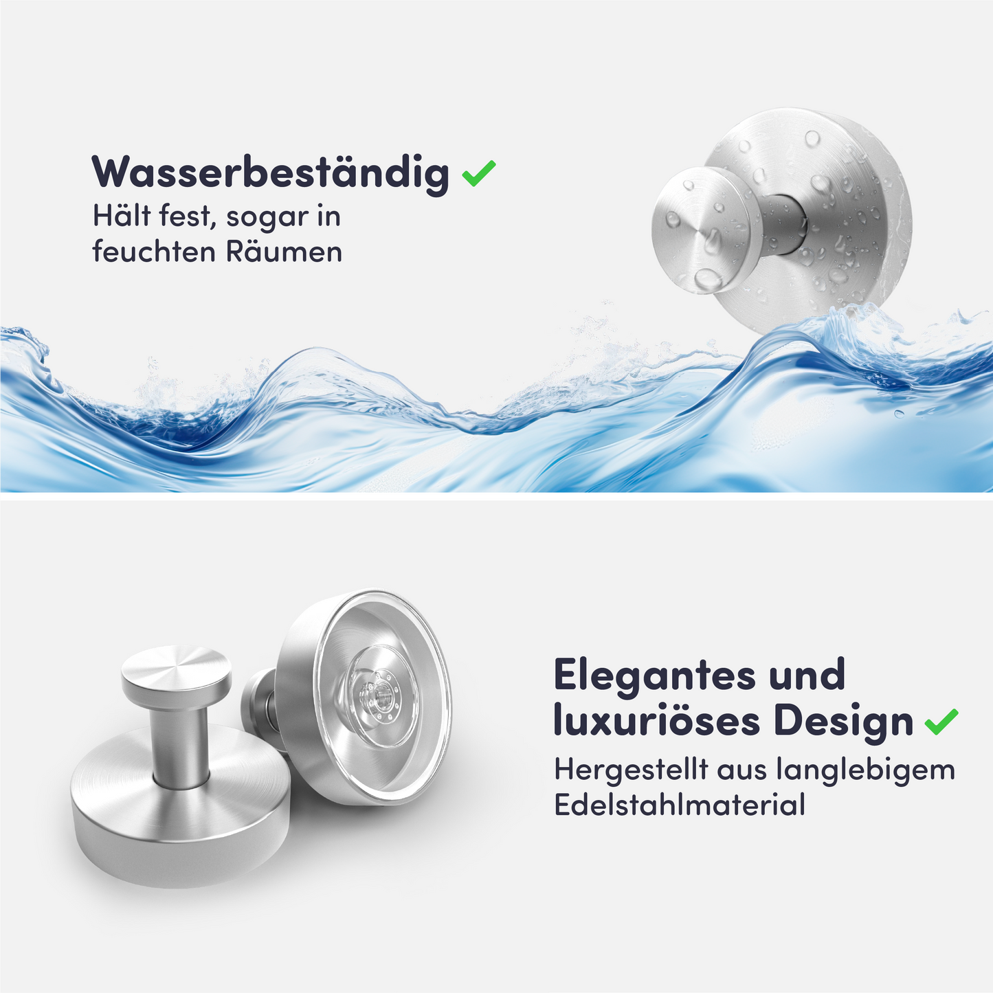 Set mit 2 EAVY Saughaken - Handtuchhaken - Silber - Edelstahl