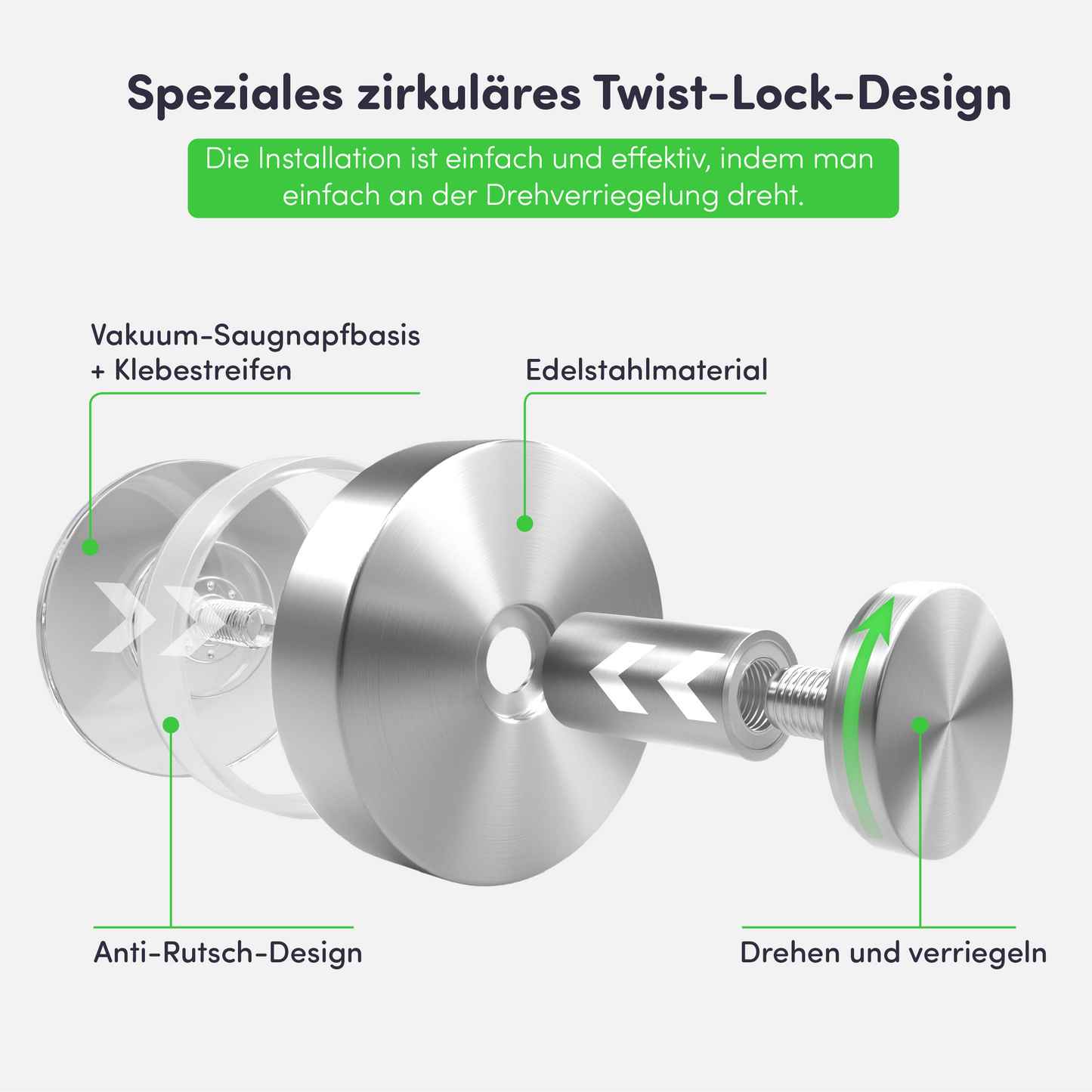 Set mit 2 EAVY Saughaken - Handtuchhaken - Silber - Edelstahl
