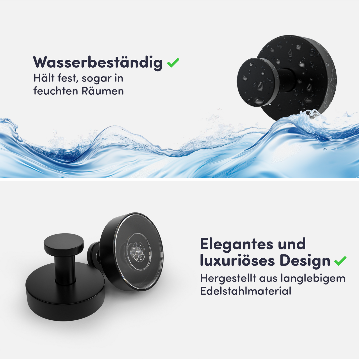 Set mit 2 EAVY Saughaken - Handtuchhaken - Schwarz - Edelstahl