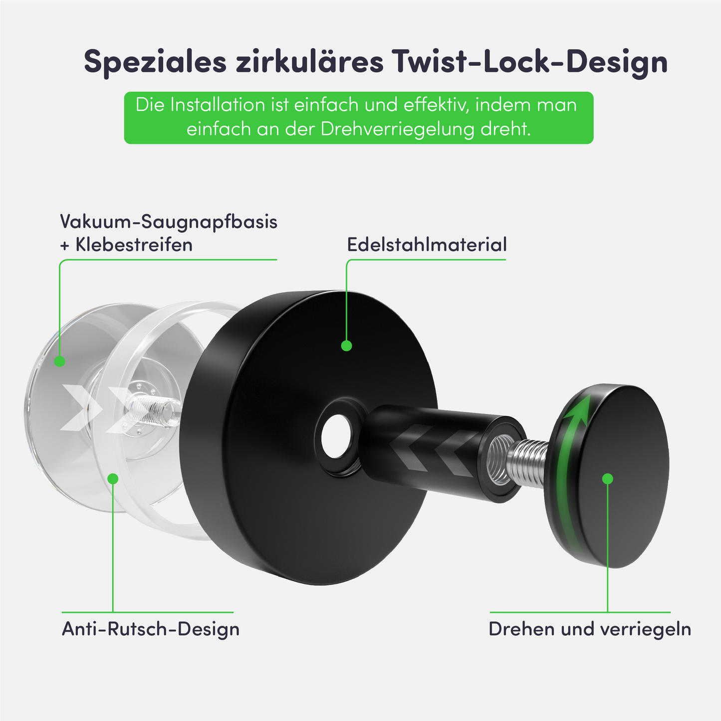 Set mit 2 EAVY Saughaken - Handtuchhaken - Schwarz - Edelstahl