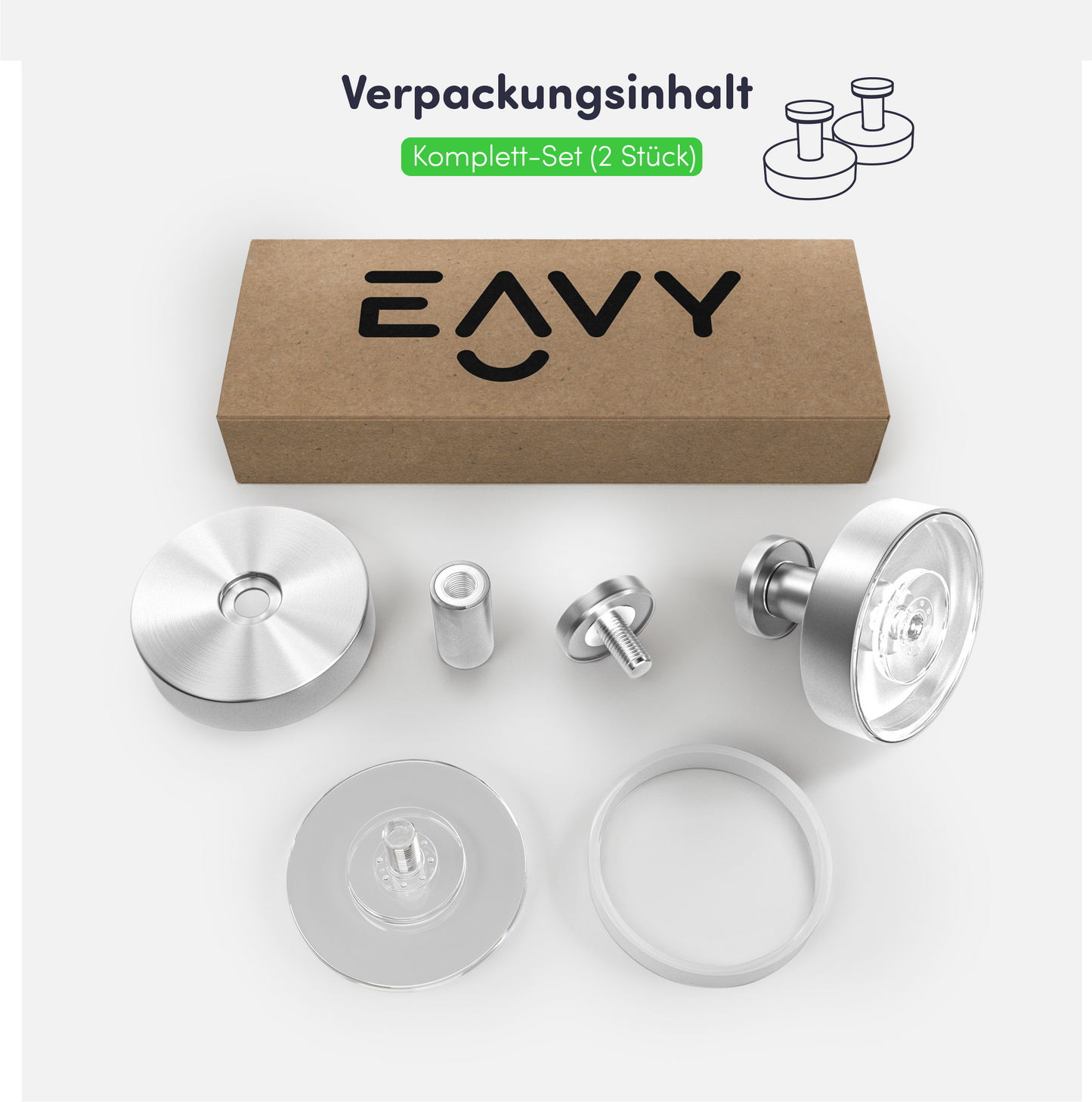 Set mit 2 EAVY Saughaken - Handtuchhaken - Silber - Edelstahl
