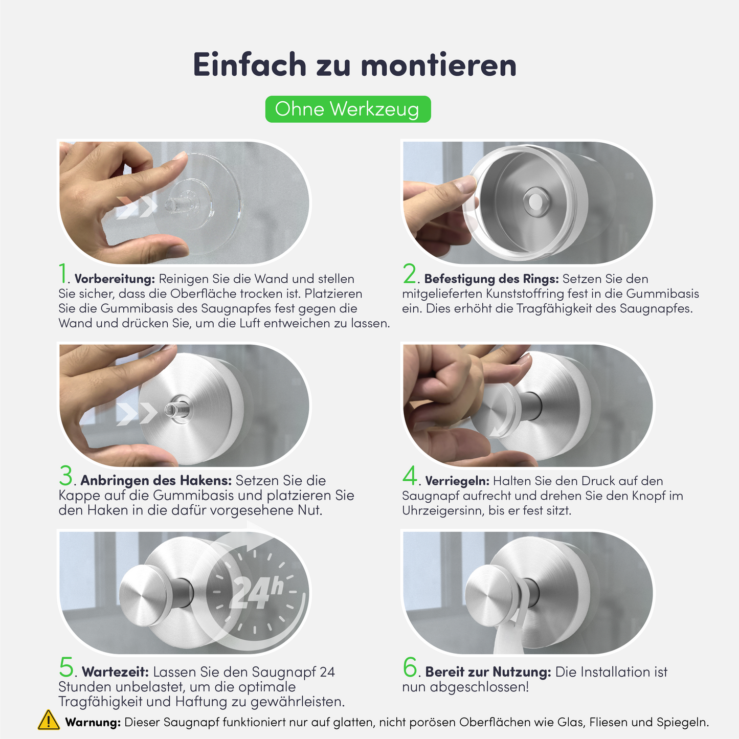 Set mit 2 EAVY Saughaken - Handtuchhaken - Silber - Edelstahl