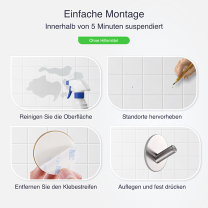 Set mit 4 Selbstklebende Handtuchhaltern - Edelstahl (RVS) - Silber