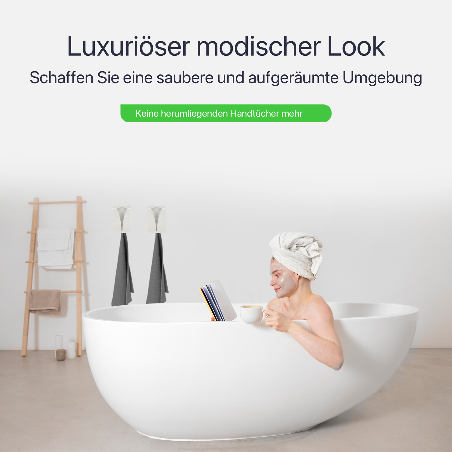 Set mit 2 selbstklebenden Handtuchhaken - Weiß - Edelstahl (RVS)