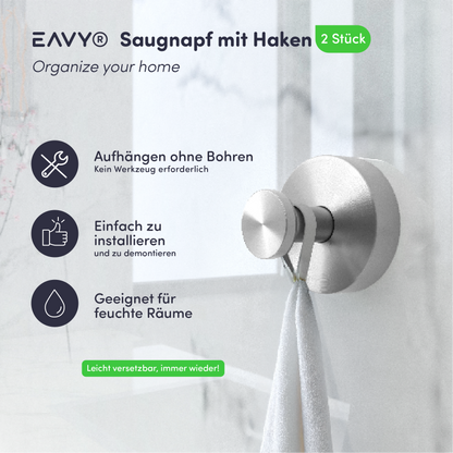 Set mit 2 EAVY Saughaken - Handtuchhaken - Silber - Edelstahl